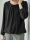 Женская однотонная плиссированная блузка с длинными рукавами и эластичным подолом Шея - Черный