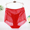Plus Size High Waisted See Through Lace Hollow Panties - Red