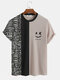 Mens Geometric Funny Face Print Patchwork Knit Short Sleeve T-Shirts - Camel