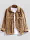 Mens Brief Style Solid Color Corduroy Chest Pocket Thicken Jackets - Brown