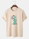 Mens Heart Cartoon Cactus Print 100% Cotton Short Sleeve T-Shirts - Apricot