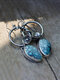 Vintage Drop-Shape Women Earrings Turquoise Rose Circle Pendant Earrings - Silver