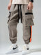 Mens Solid Patchwork Flap Pocket Drawstring Loose Cargo Pants - Gray