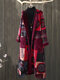 Abrigo largo de invierno con botón de rana de vellón con estampado vintage Plus tamaño - rojo