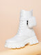 Women's Fashion Carrying Small Bag Design Solid Color Large Size Platform Short Boots - White