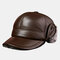 ट्रेपर हैट पुरुषों की मोटी गर्म आउटडोर Earmuffs कपास टोपी चमड़े की टोपी - पहली परत काऊहाइड (गहरा भूरा)