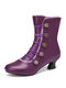 Women Solid Color Synthetic Leather Splicing Comfy Wearable Side Zippers Heel Short Boots - Purple