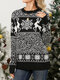 Christmas Cartoon Animal Snowflake Jacquard Long Sleeve Sweater - Black
