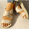 Women Causal Lightweight Platform Buckle Cross Flat Sandals - Beige