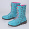 LOSTISY Women Flower Hollow Out Strappy Leather Block Heel Mid Calf Boots - Blue