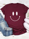 Casual Cartoon Smile Printed Short Sleeve O-neck T-Shirt For Women - Purple