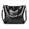 Vintage Oil PU Leather Tote Handbag Shoulder Bag Capacity Big Shopping Tote Crossbody Bags For Women - Black