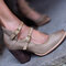 Large Size Women Ladies Splicing Pointed Toe Buckle Chunky Heel Pumps - Gray 2