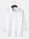Mens Solid Lapel Half Button Pocket Basics Long Sleeve Shirts - White