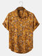 Mens All Over Abstract Floral Print Short Sleeve Shirt With Pocket - Brown