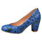 Women Extra Size Floral Chunky Heel Pumps - Blue