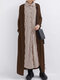 Vintage Two-piece Patchwork Striped Long Sleeve Lapel Plus Size Dress - Brown