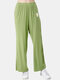 Plus Size Women Cotton Daisy Print High Waist Wide Leg Pants Pajamas Bottoms - Green