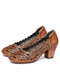 Zapatos de mujer informales de tacón grueso con boca baja y punta redonda hueca que combina con todo - marrón