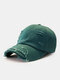 Unisex Cotton Distressed Ripped Hole Solid Color Trendy All-match Adjustable Outdoor Sunshade Peaked Caps Baseball Caps - Green