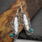 Vintage 925 Ancient Silver White Turquoise Earrings Metal Irregular Carved Turquoise Earrings - Silver