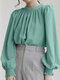Solid Tie Back Puff Long Sleeve Stand Collar Blouse - Green