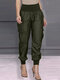Women Solid High Waist Casual Cargo Pants With Pocket - Army Green