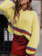 Striped Patchwork O-neck Long Sleeve Sweater - Yellow