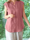 Solid Casual Stand Collar Blouse For Women - Pink