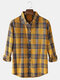 Mens Multi Color Tartan Button Up Loose Fit Casual Long Sleeve Shirts - Yellow