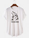Mens Animal Letter Printing Short Sleeve Light Casual High Low Hem T-Shirts - White