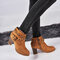 Large Size Women Fashion Suede Rivet Zipper High Chunky Heel Short Boots - Brown