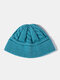 Unisex Knitted Solid Color Twist Jacquard Brimless Outdoor Warmth Beanie Hat - Blue Green