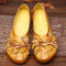 Women Flower Tassel Soft Leather Slip On Flat Casual Vintage Shoes Comfy Slip On Loafers - Yellow