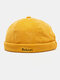 Unisex Corduroy Solid Letter Pattern Embroidery All-match Warmth Brimless Beanie Landlord Cap Skull Cap - Yellow
