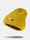 Unisex Knitted Solid Color Letter Pattern Irregular Patch Brimless Flanging Outdoor Warmth Beanie Hat - Yellow