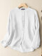 Solid Long Sleeve Button Front Crew Neck Blouse - White
