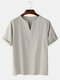 Mens Cotton V-Neck Solid Color Loose Casual Half Sleeve T-shirts - Gray