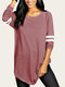 Striped Long Sleeve O-neck Casual Plus Size Blouse - Pink