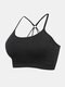 Women Solid Color Criss-Cross Wireless Cotton Breathable Fitness Sports Yoga Bra - Black