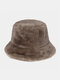 Unisex Faux Rabbit Fur Solid Color Autumn Winter Simple Warmth Bucket Hat - Khaki