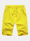 Men Solid Color Casual Home Sports Shorts - Yellow