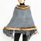 Women Tassel Solid Artificial Fur Poncho With Hood Warm Scarves Cloak Shawl Fashion Fur Hooded Shawl - Grey