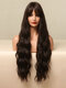 Natural Dark Brown Long Water Wavy Curly Hair With High Density Air Bangs Heat Resistant Synthetic Wig - Dark brown
