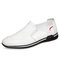 Men Cow Leather Slip Resistant Slip On Business Casual Shoes - White