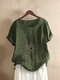 Vintage Printed Short Sleeve O-Neck Overhead Button T-shirt - Army