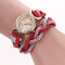 Fashion Quartz Wristwatch Colorful Leather Rhinestone Strap Causal Bracelet Watch for Women - Red
