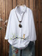 Cartoon Bird Embroidery Lapel Long Sleeve Plus Size Shirt - White