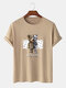 Mens Mechanical Toy Bear Print Preppy 100% Cotton Short Sleeve T-Shirts - Khaki