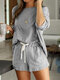 Solid Color Long Sleeve Loose Casual Suit For Women - Grey